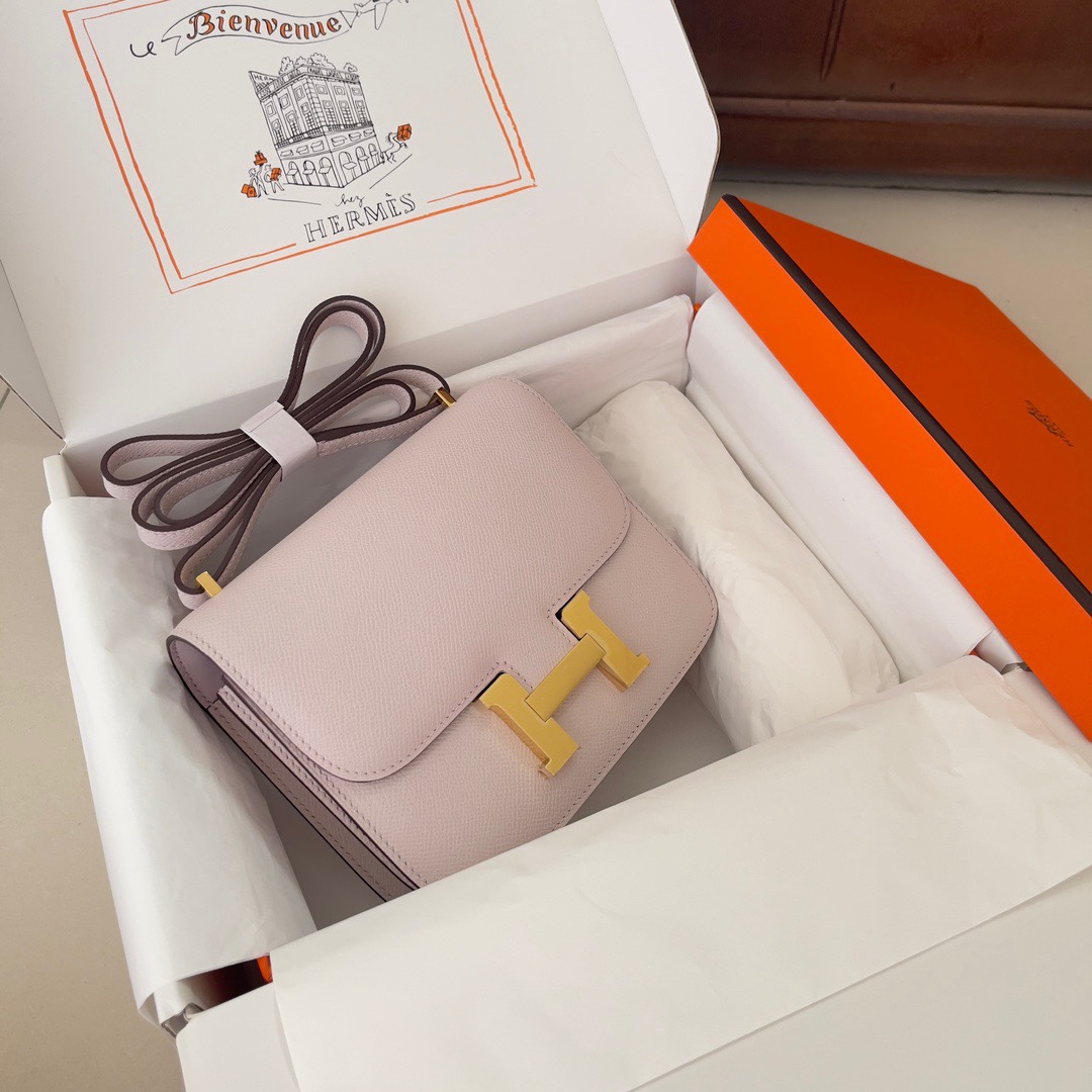 Hermes Constance 18 Mini Shoulder Bag In Rose Eglantine Epsom Leather